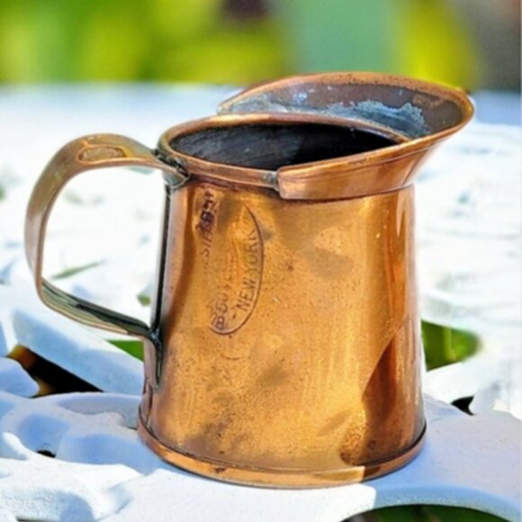 Antique Vintage New York Stamp Handcrafted Copper Pitcher 2.75"x2.25" - Picture 2 of 12